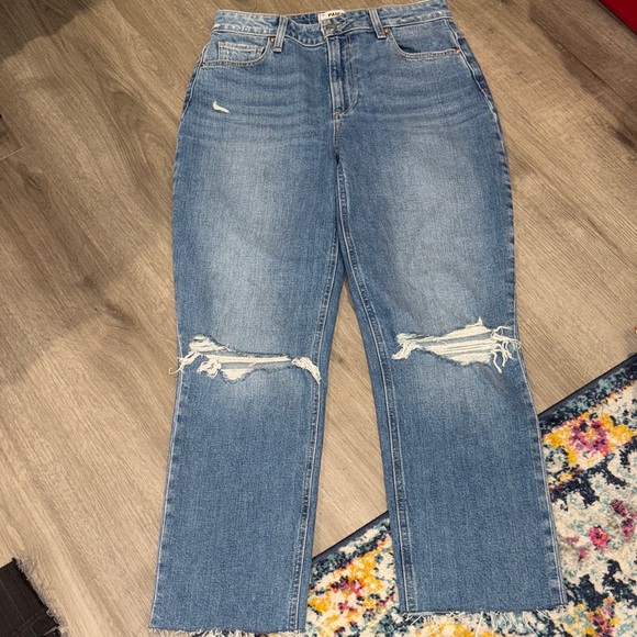 PAIGE Blue Distressed Straight Leg Jeans - Picture 1 of 2